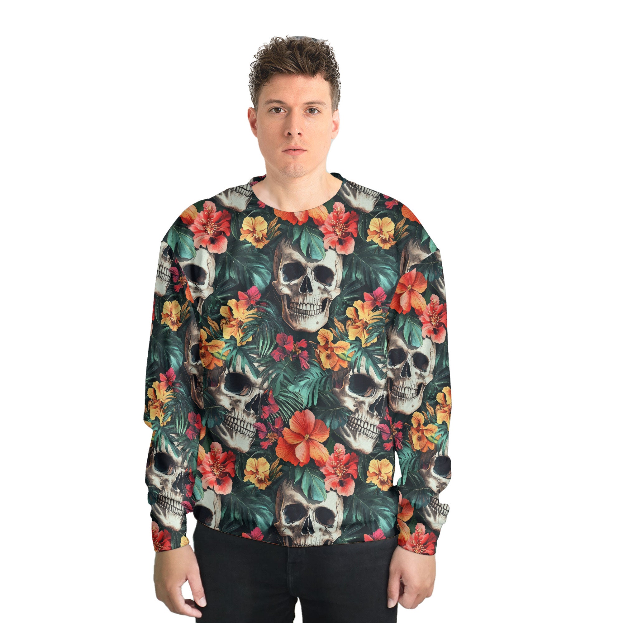 Colorful Flower Skull Pattern Sweatshirt - HYPERFAVOR