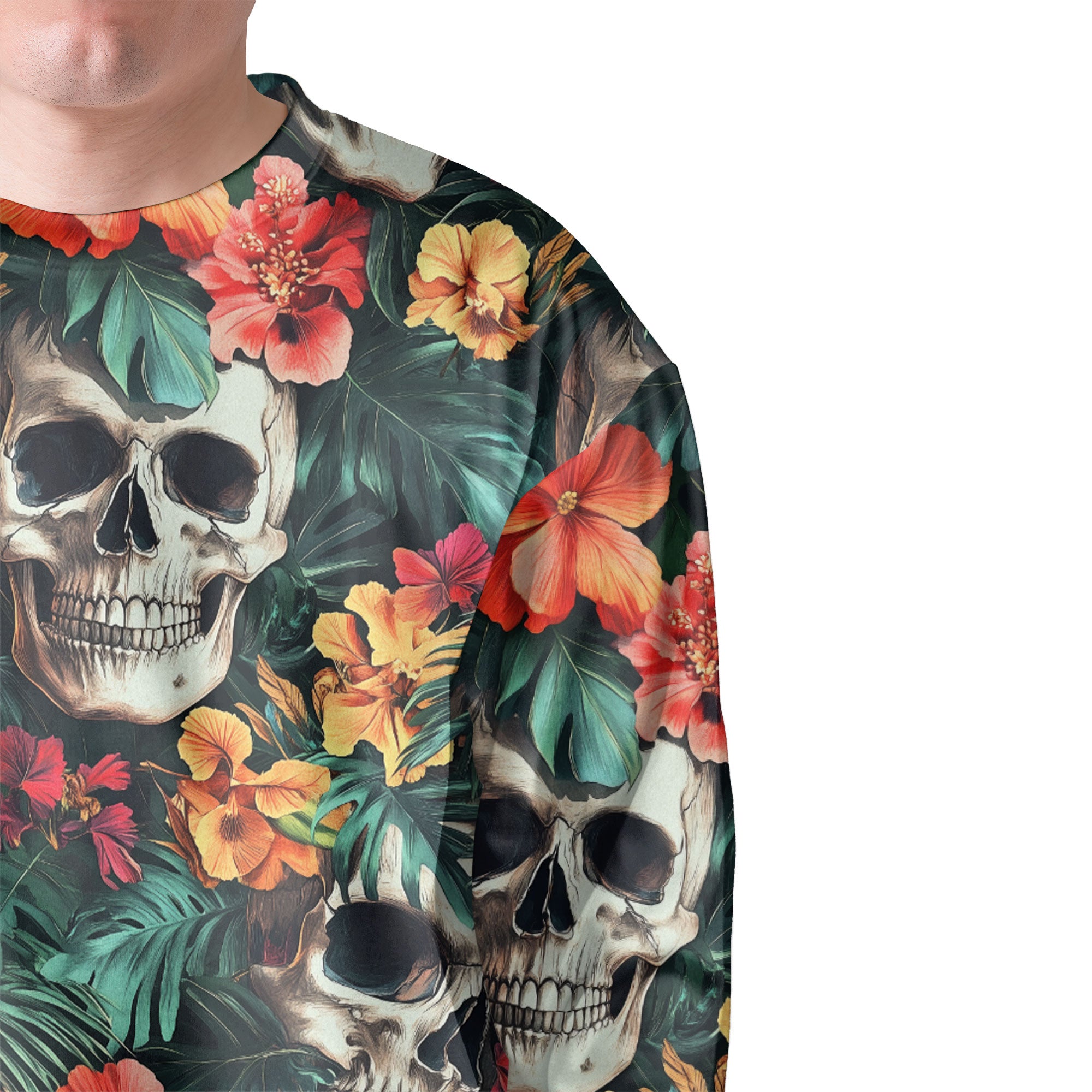 Colorful Flower Skull Pattern Sweatshirt - HYPERFAVOR