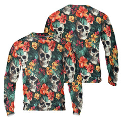 Colorful Flower Skull Pattern Sweatshirt - HYPERFAVOR