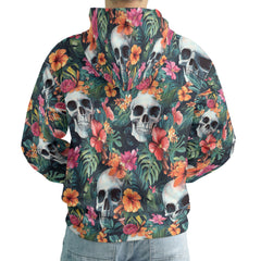 Colorful Tropical Flower Skull Pattern Hoodie - HYPERFAVOR