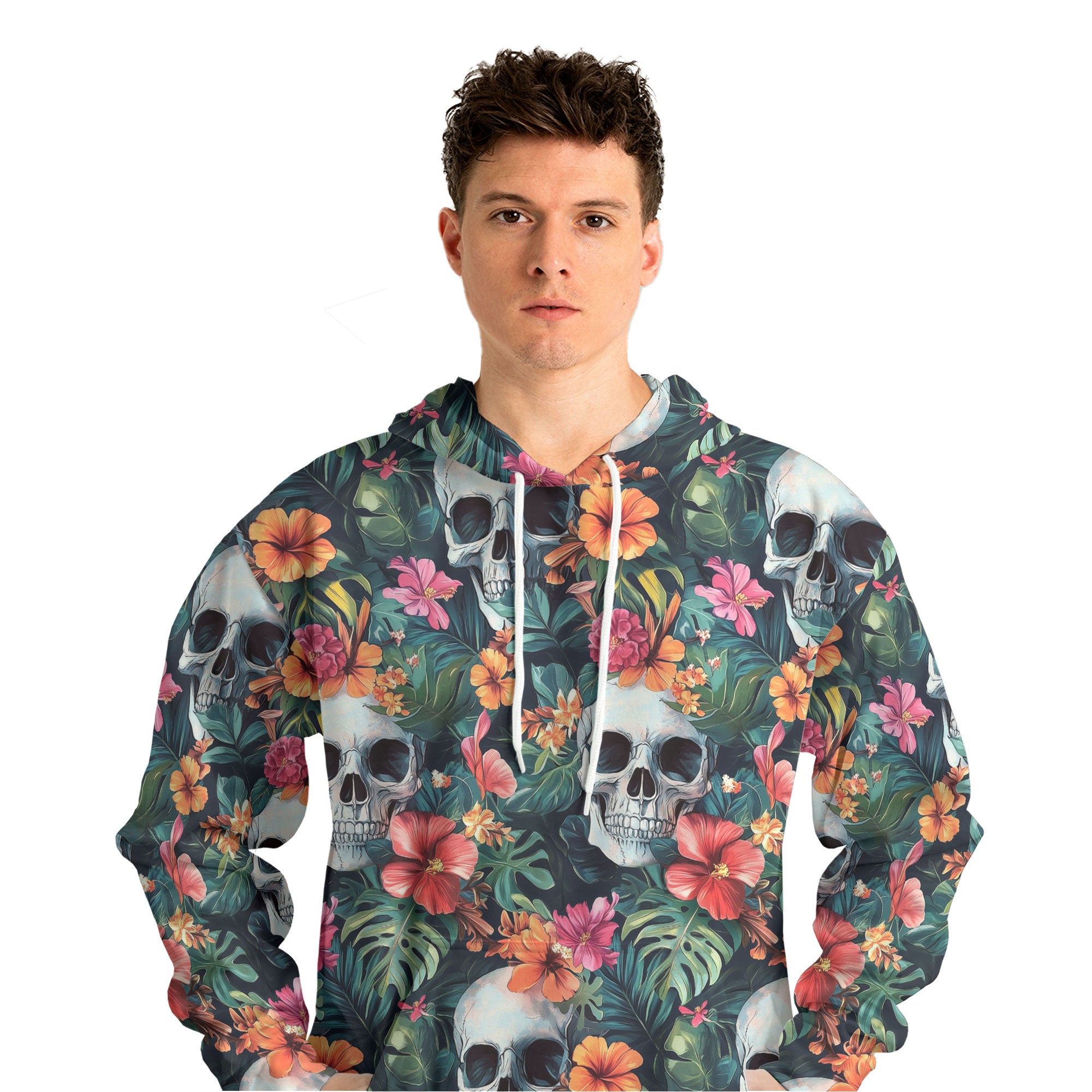 Colorful Tropical Flower Skull Pattern Hoodie - HYPERFAVOR