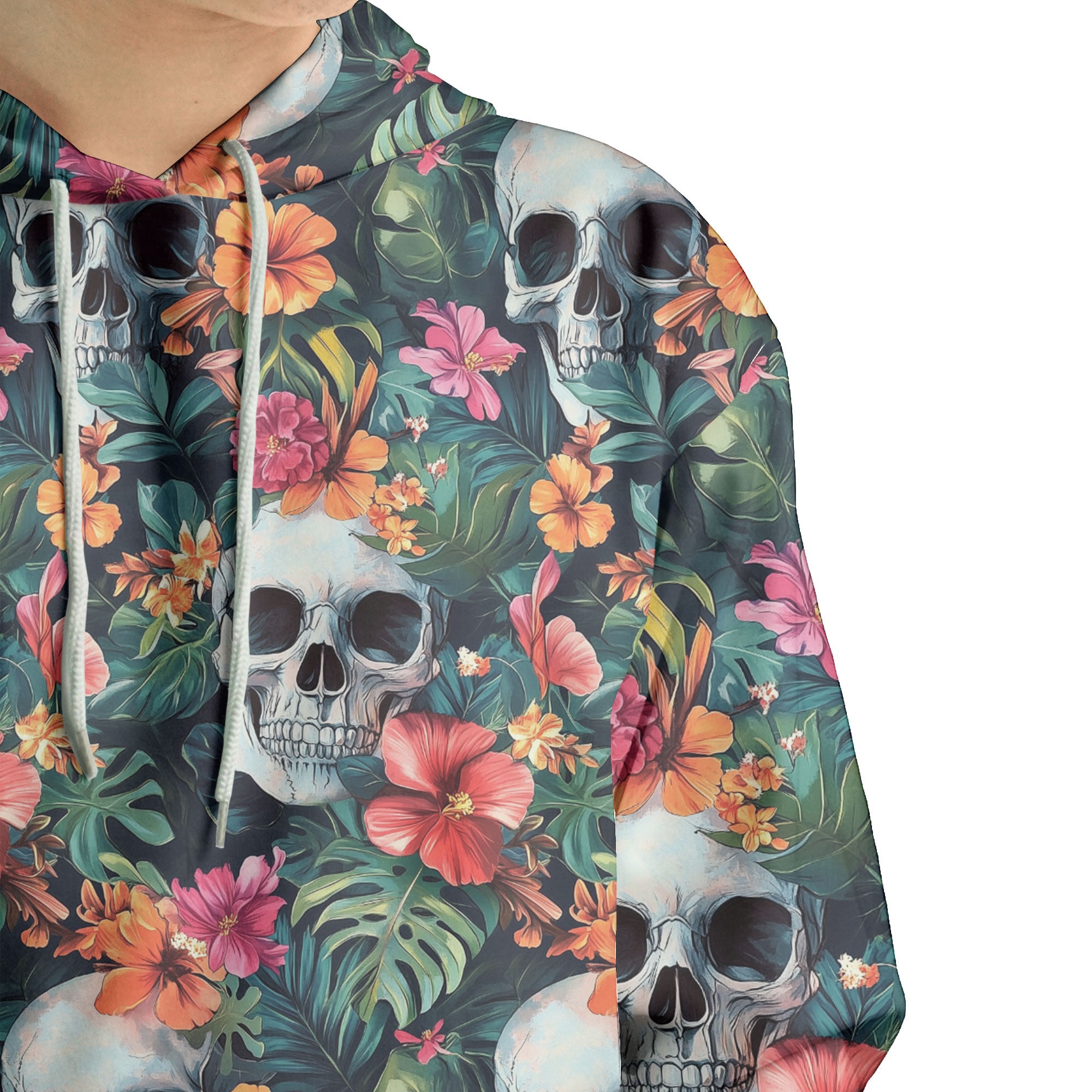 Colorful Tropical Flower Skull Pattern Hoodie - HYPERFAVOR