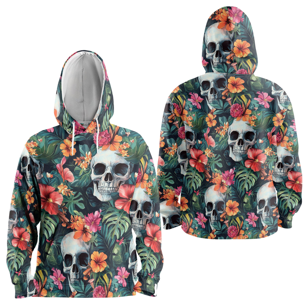 Colorful Tropical Flower Skull Pattern Hoodie - HYPERFAVOR