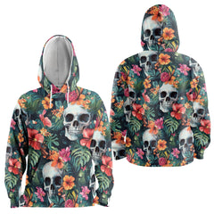 Colorful Tropical Flower Skull Pattern Hoodie - HYPERFAVOR