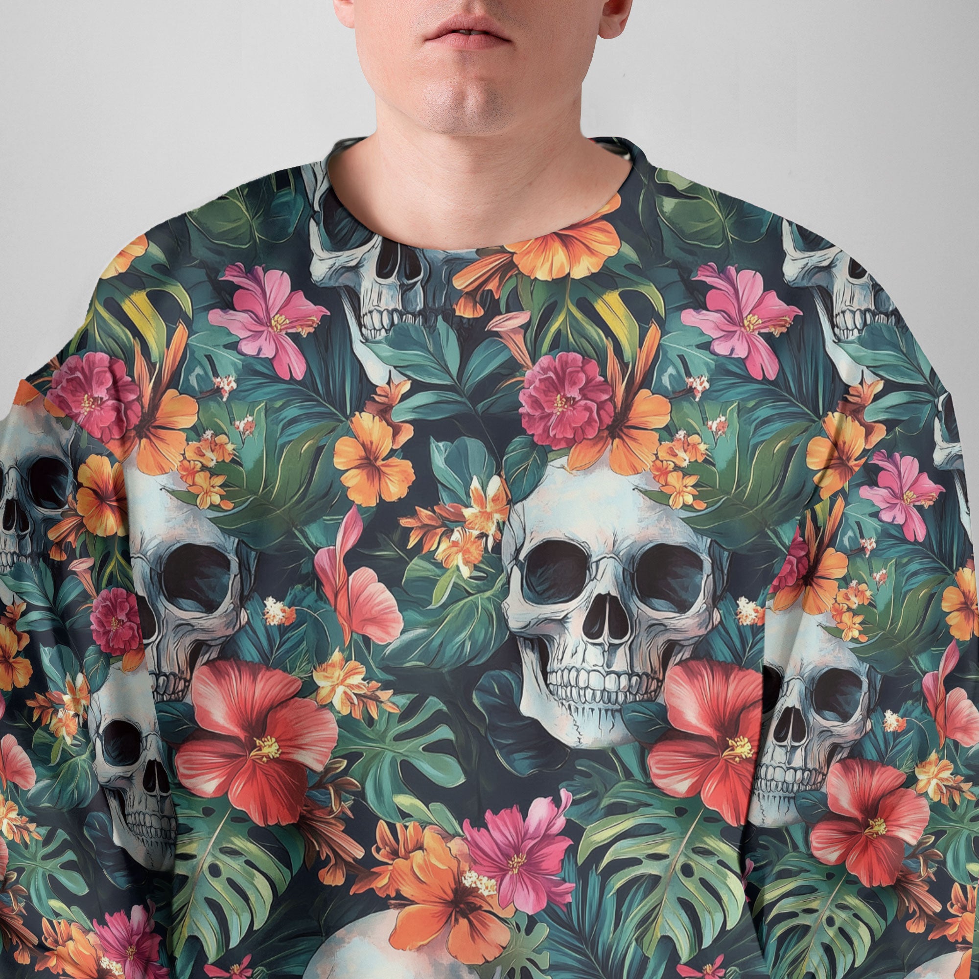 Colorful Tropical Flower Skull Pattern Sweatshirt - HYPERFAVOR