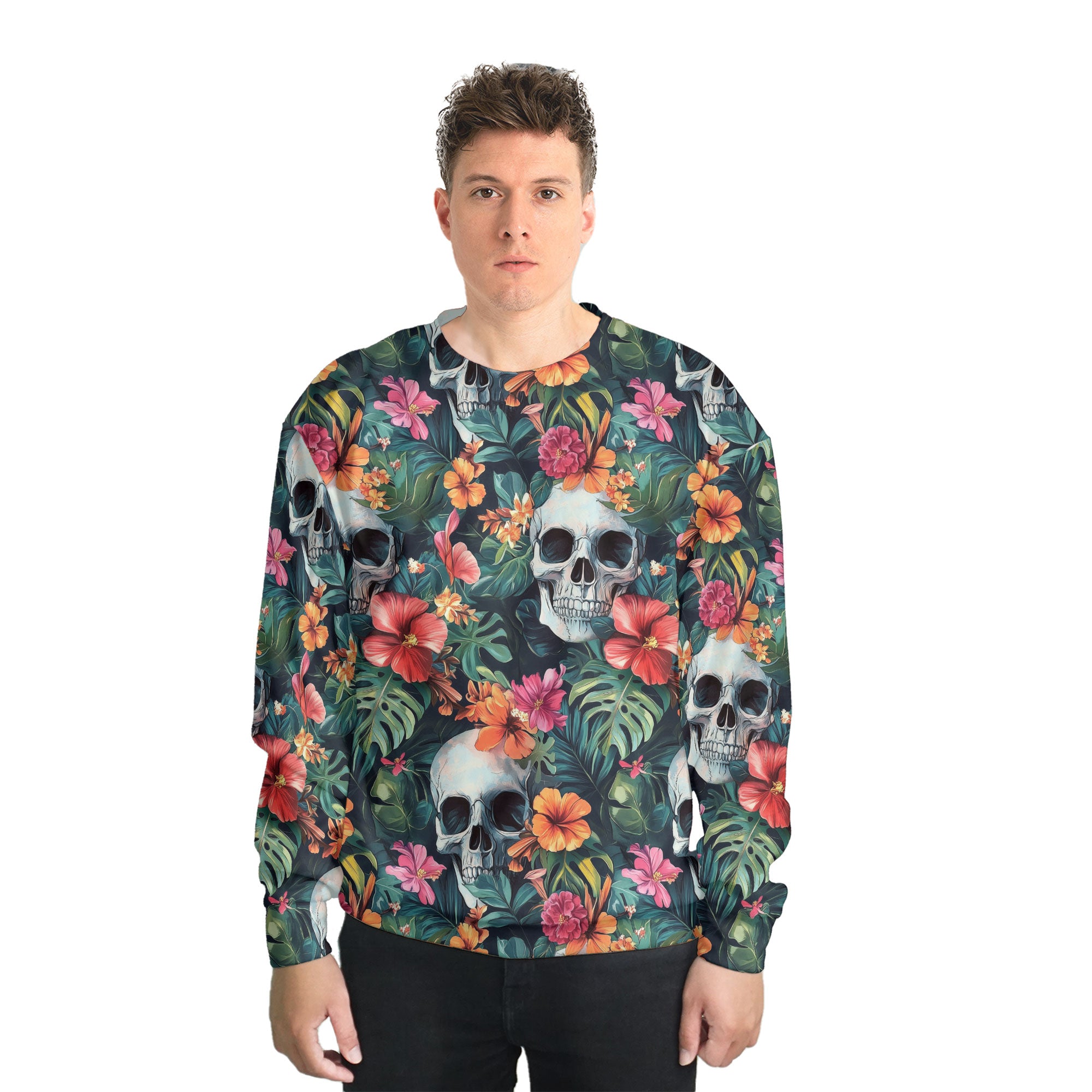 Colorful Tropical Flower Skull Pattern Sweatshirt - HYPERFAVOR