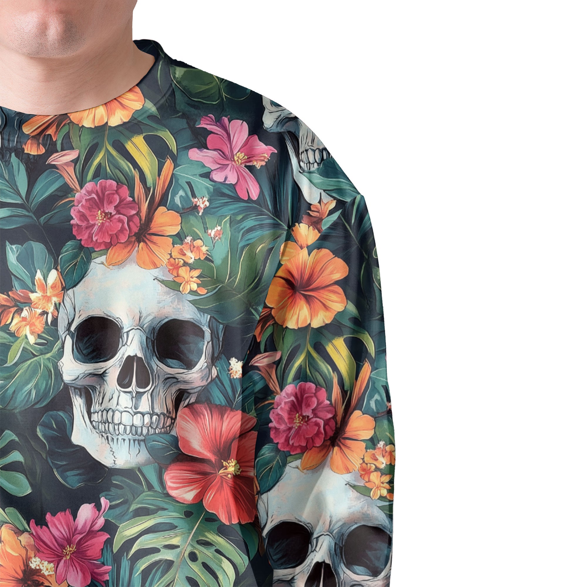 Colorful Tropical Flower Skull Pattern Sweatshirt - HYPERFAVOR