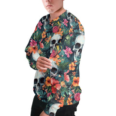 Colorful Tropical Flower Skull Pattern Sweatshirt - HYPERFAVOR