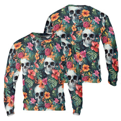 Colorful Tropical Flower Skull Pattern Sweatshirt - HYPERFAVOR