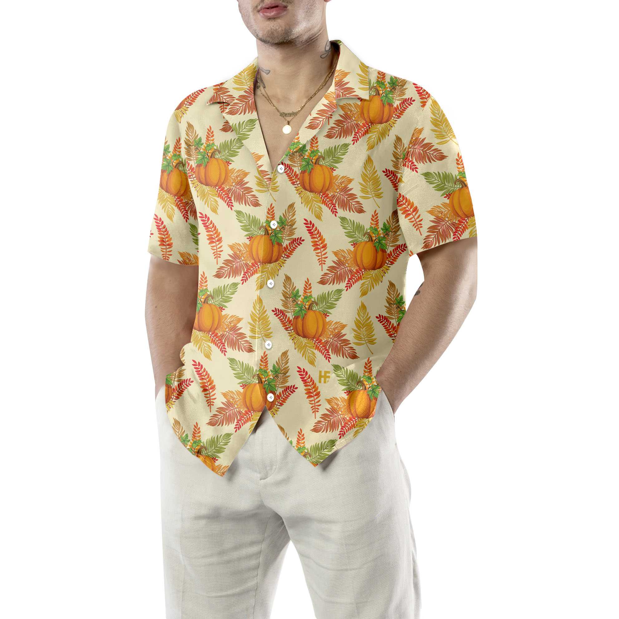 Colorful Leaves And Pumpkin Thanksgiving Hawaiian Shirt, Autumn Vibe Thanksgiving Shirt, Best Thanksgiving Gift