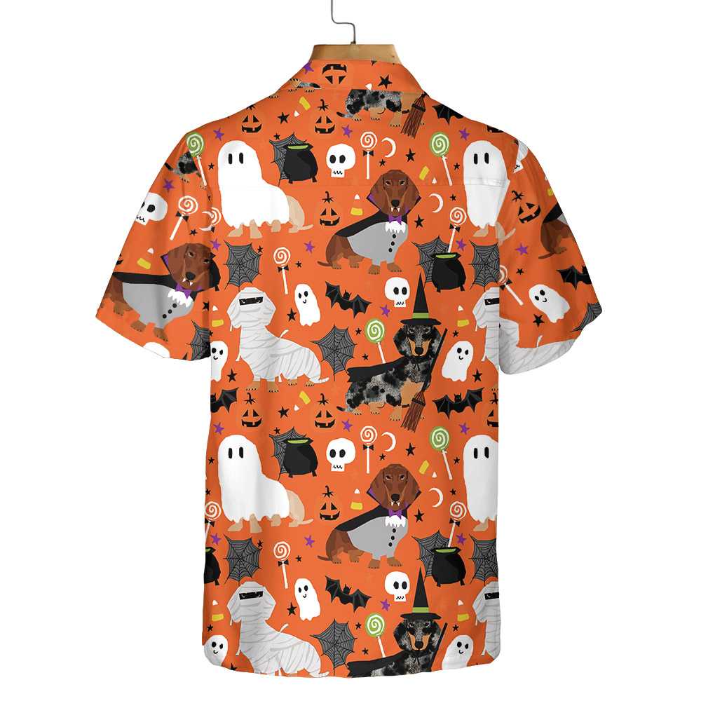 Dachshunds On Halloween Hawaiian Shirt, Spooky Dachshund Shirt, Funny Halloween Shirt For Men And Women
