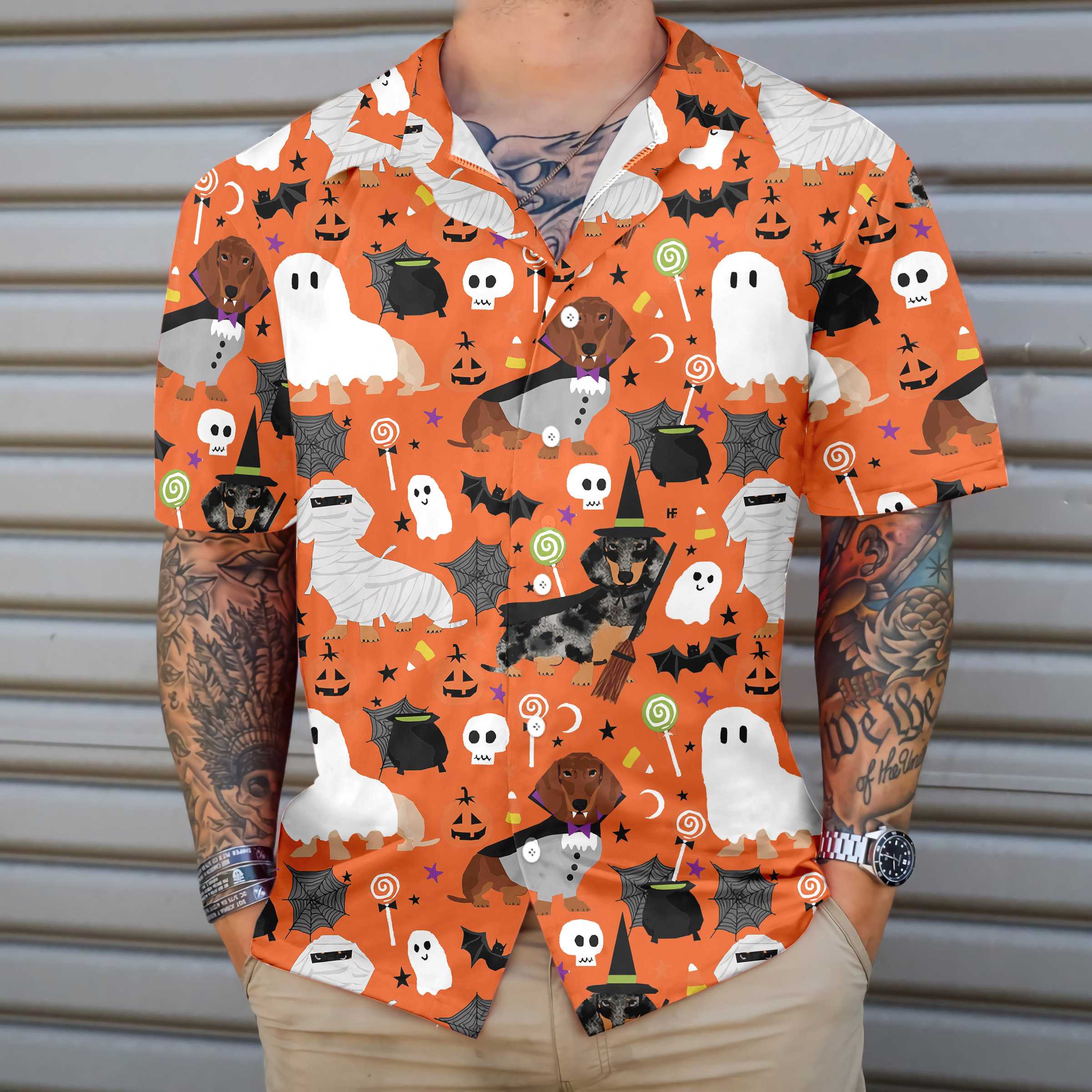 Dachshunds On Halloween Hawaiian Shirt, Spooky Dachshund Shirt, Funny Halloween Shirt For Men And Women