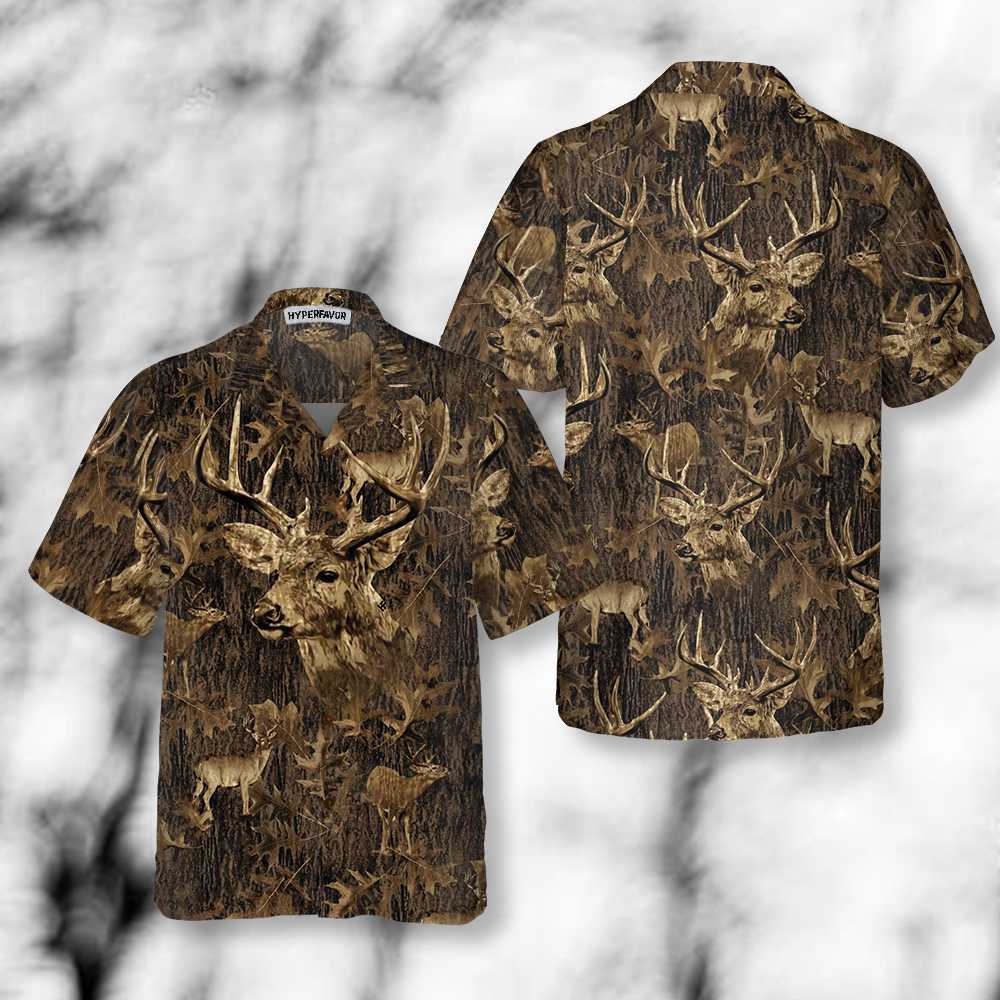 Deer Season Big Buck With Camouflage Pattern Hunting Hawaiian Shirt, Deer Hunting Camo Shirt