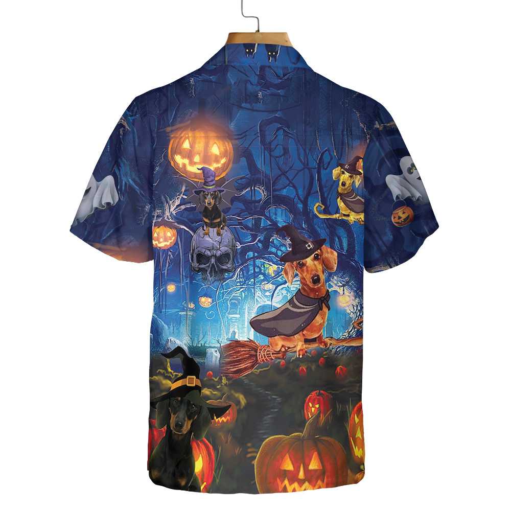Dog The Witch For Halloween Hawaiian Shirt, Funny Dachshund Wich Halloween Shirt For Men And Women
