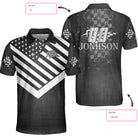 Drag Racing Custom Polo Shirt, Black American Flag Racing Shirt For Men