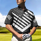 Drag Racing Custom Polo Shirt, Black American Flag Racing Shirt For Men