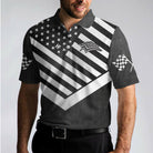 Drag Racing Custom Polo Shirt, Black American Flag Racing Shirt For Men
