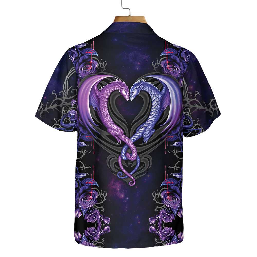 Dragons & The Love Flower Hawaiian Shirt, Unique Shirt With Dragon Couple And Roses
