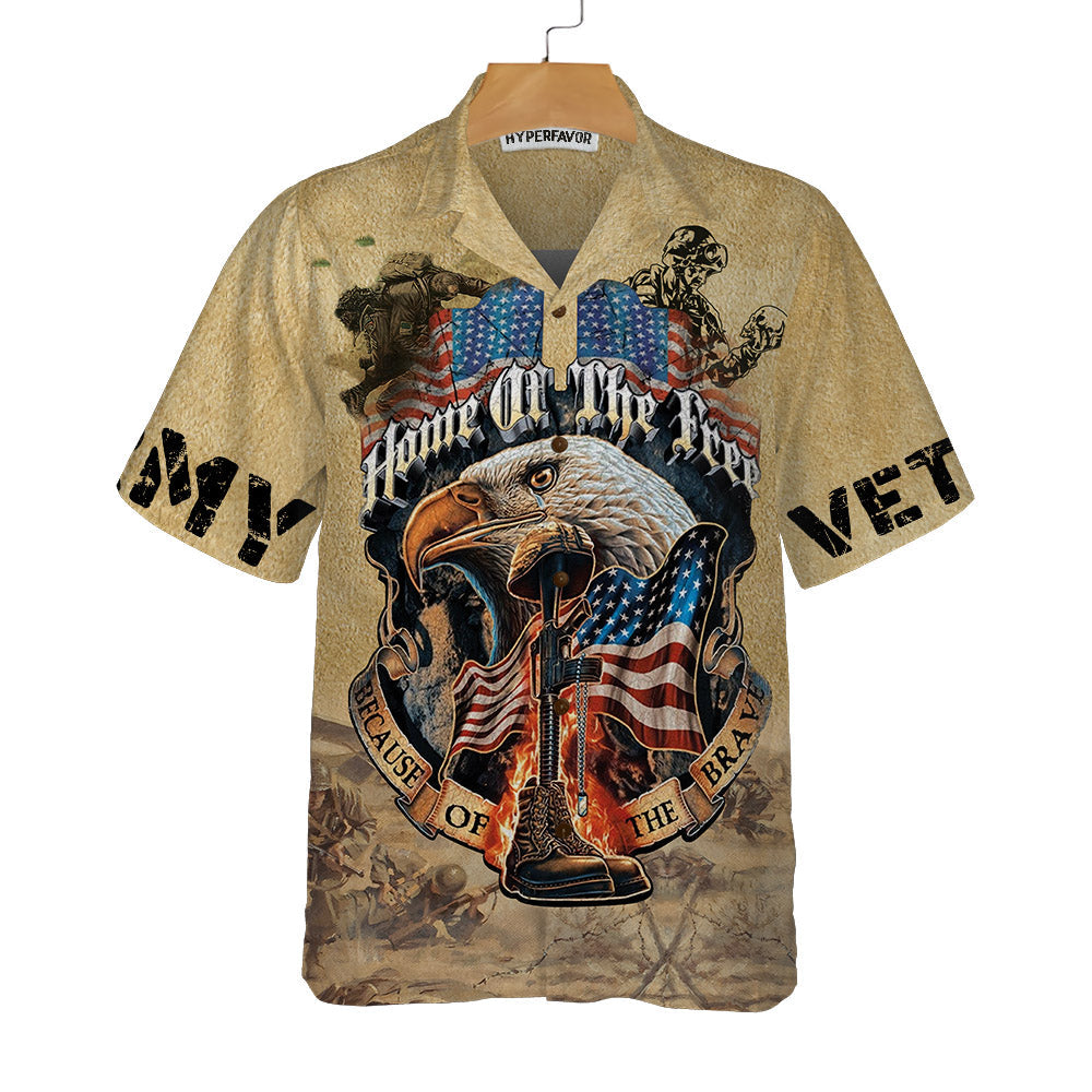 Eagle Army Veteran Home Of The Free Hawaiian Shirt, Vintage American Flag Veteran Shirt