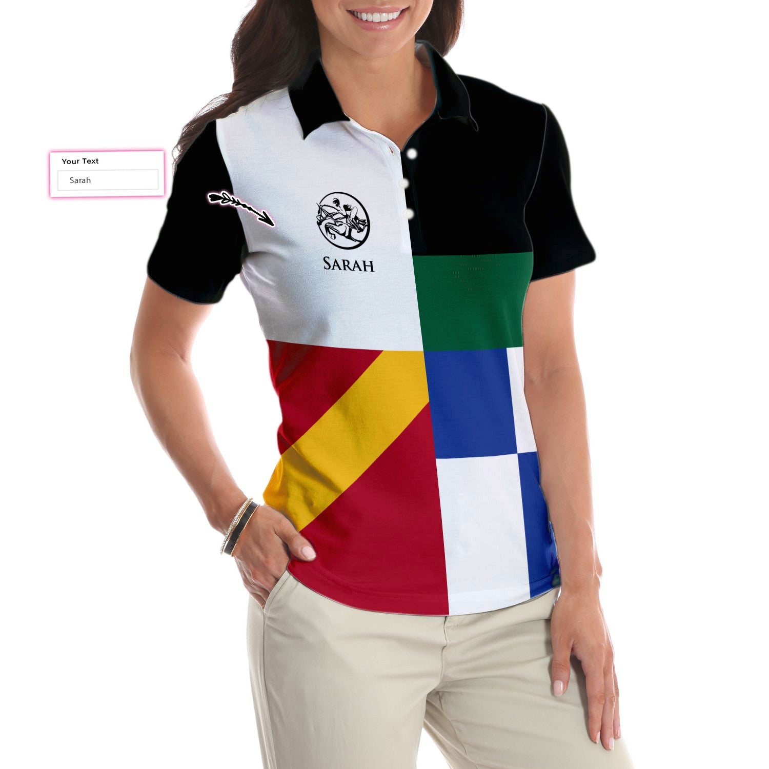 Equestrian Color Block Horse Riding Custom Short Sleeve Women Polo Shirt