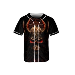 Evil Red Skull Baseball Jersey - HYPERFAVOR