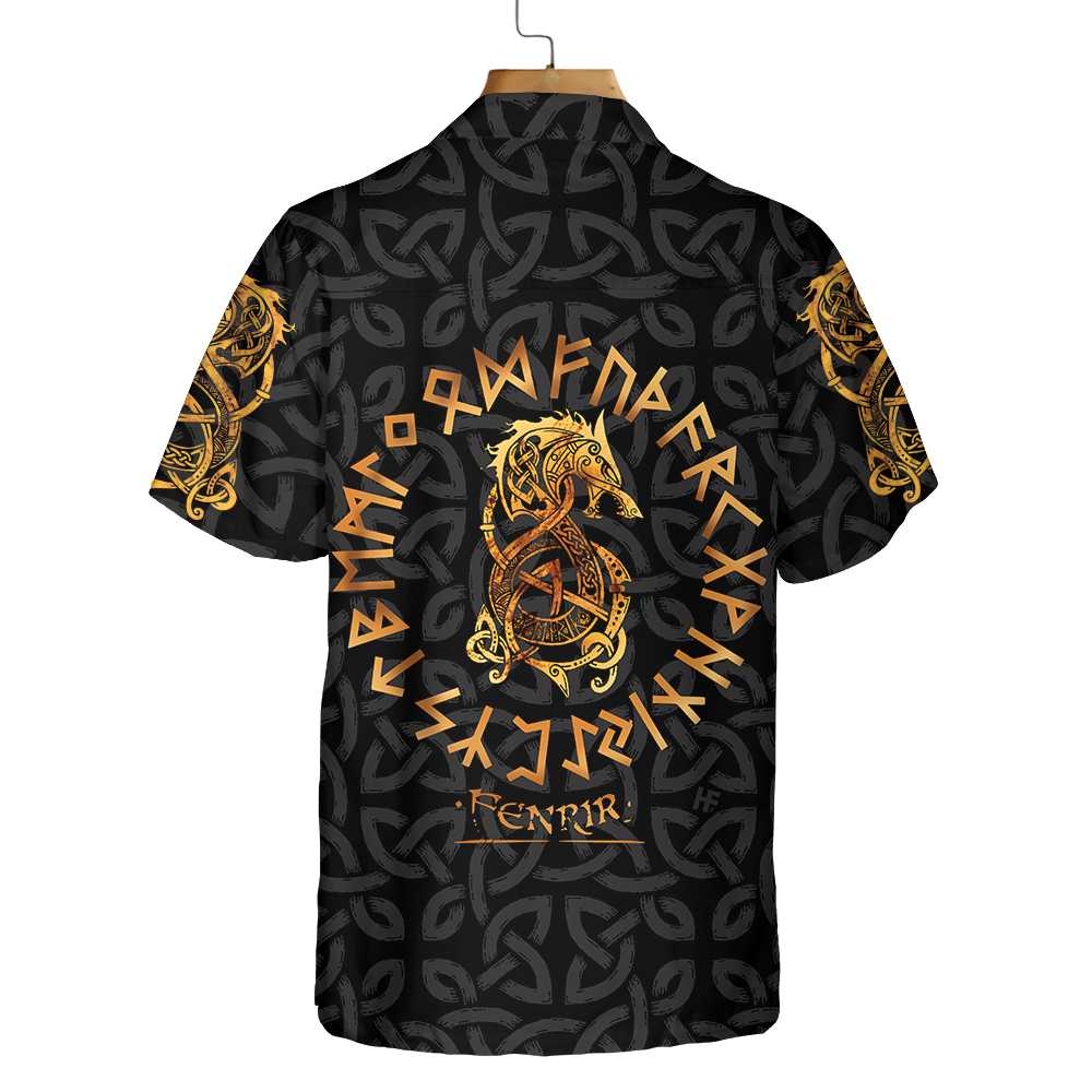 Fenrir Wolf Celtic Warrior Viking Hawaiian Shirt, Norse Mythology Fenrir Viking Shirt