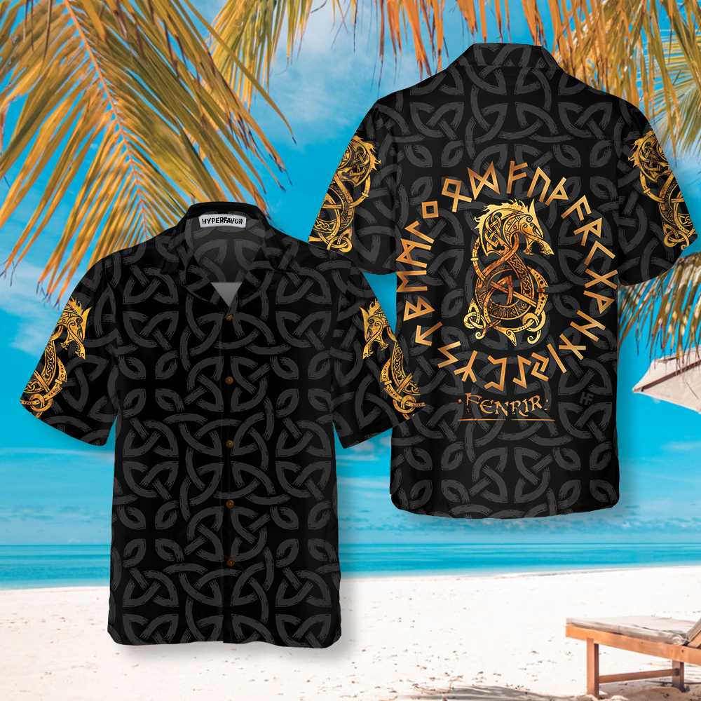 Fenrir Wolf Celtic Warrior Viking Hawaiian Shirt, Norse Mythology Fenrir Viking Shirt