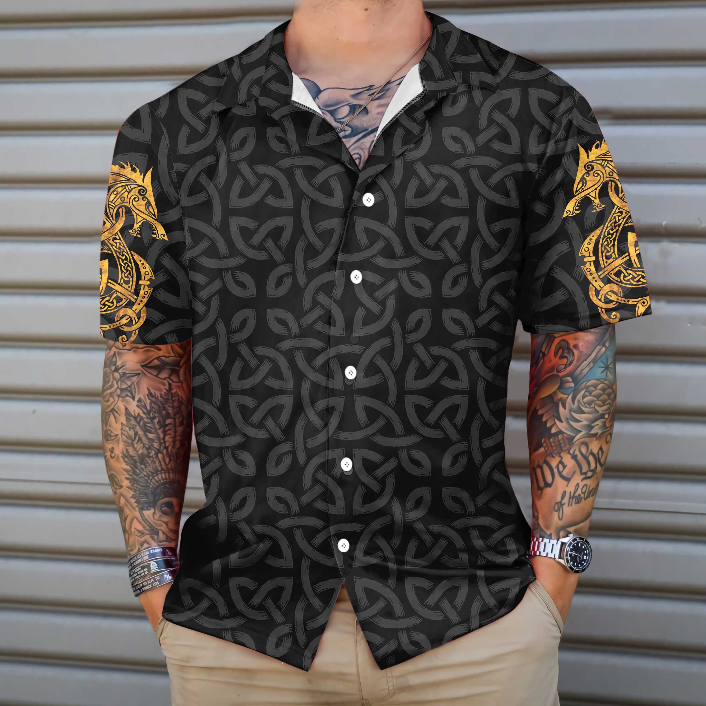 Fenrir Wolf Celtic Warrior Viking Hawaiian Shirt, Norse Mythology Fenrir Viking Shirt