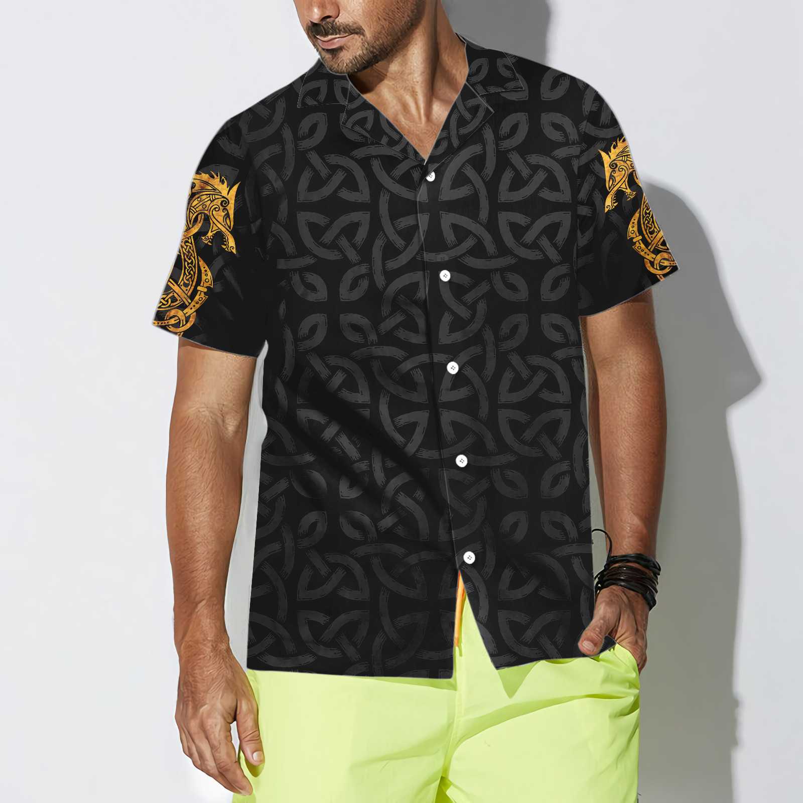 Fenrir Wolf Celtic Warrior Viking Hawaiian Shirt, Norse Mythology Fenrir Viking Shirt