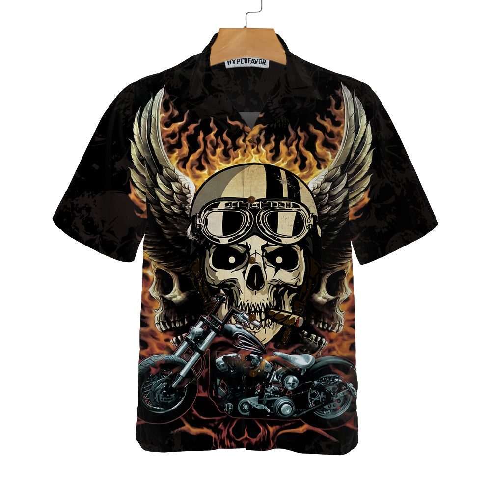 Fire Hell Rider Skull Biker Wings Motorcycle Hawaiian Shirt, Best Gift For Bikers