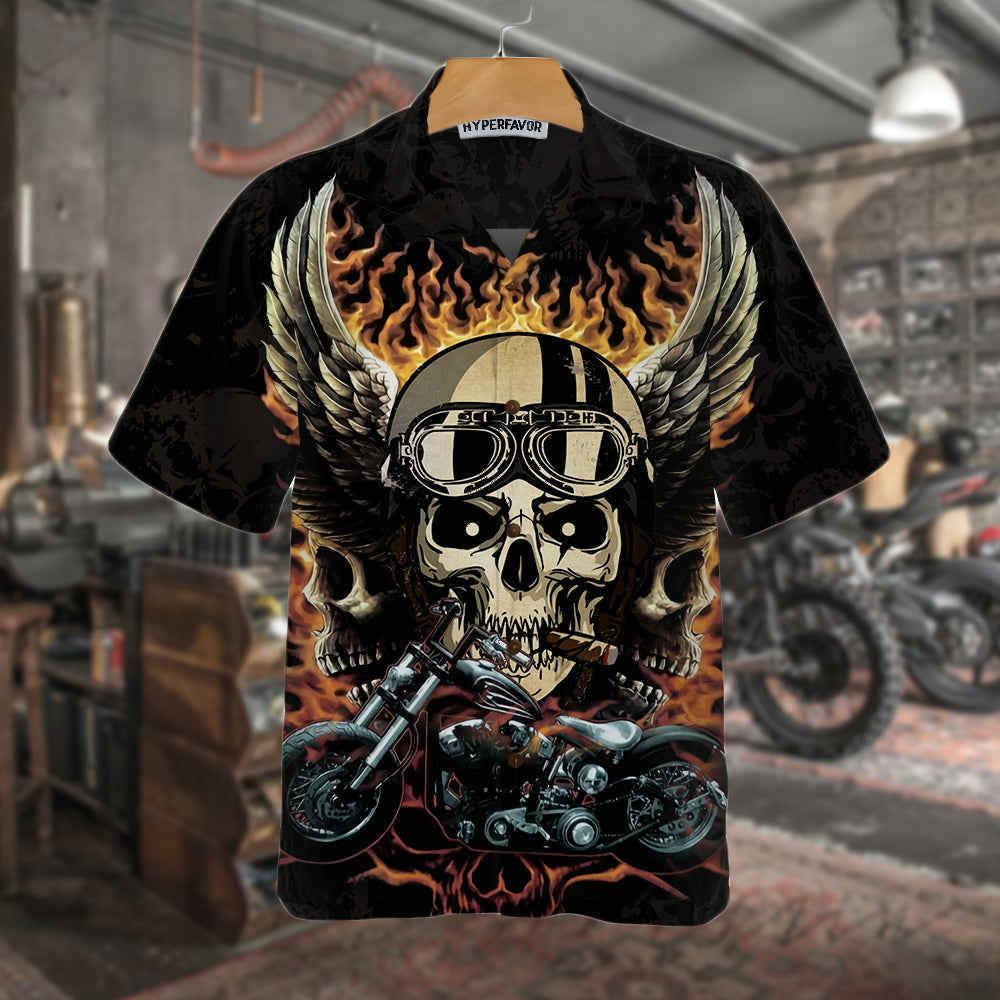 Fire Hell Rider Skull Biker Wings Motorcycle Hawaiian Shirt, Best Gift For Bikers