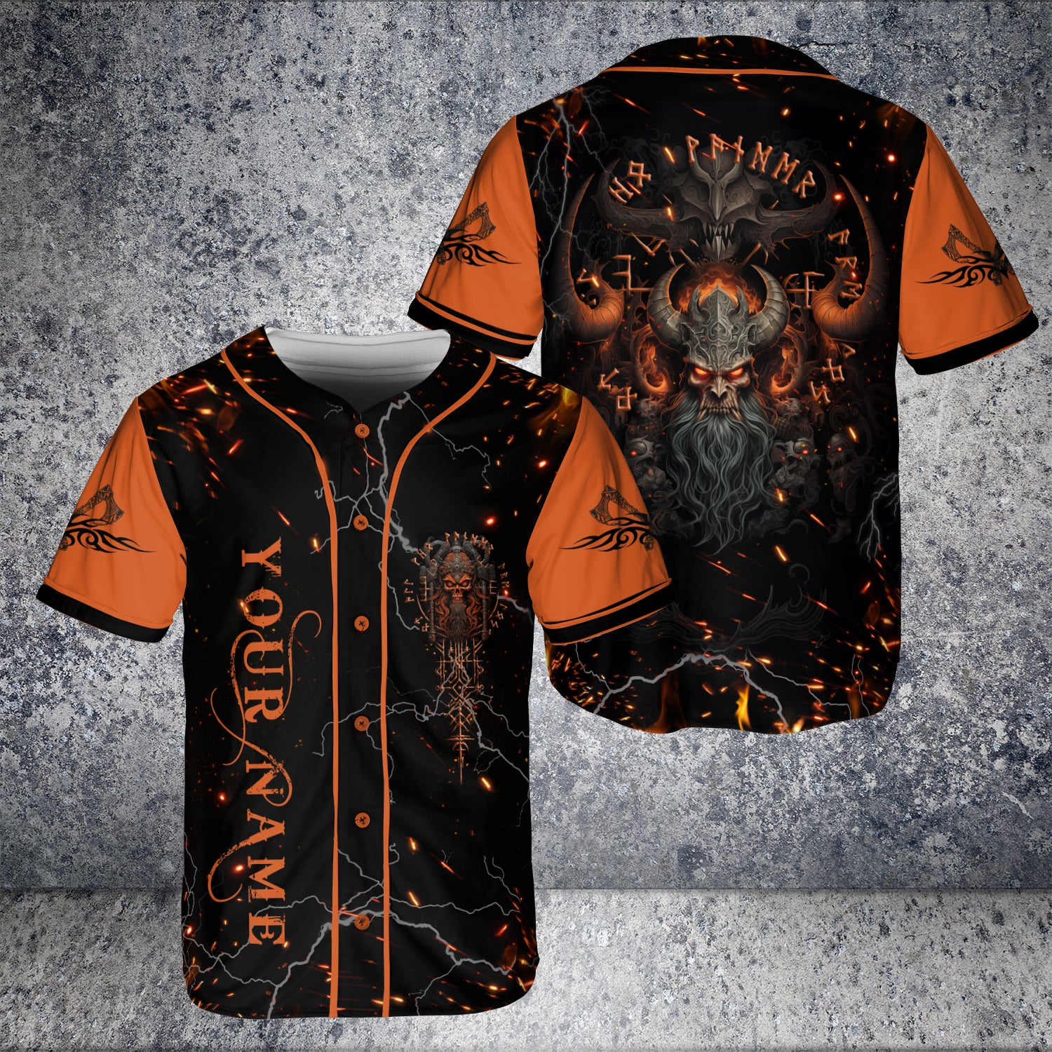 Flame Nordic Viking Warrior Skull Custom Baseball Jersey - HYPERFAVOR