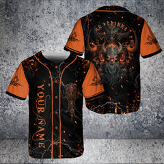 Flame Nordic Viking Warrior Skull Custom Baseball Jersey - HYPERFAVOR