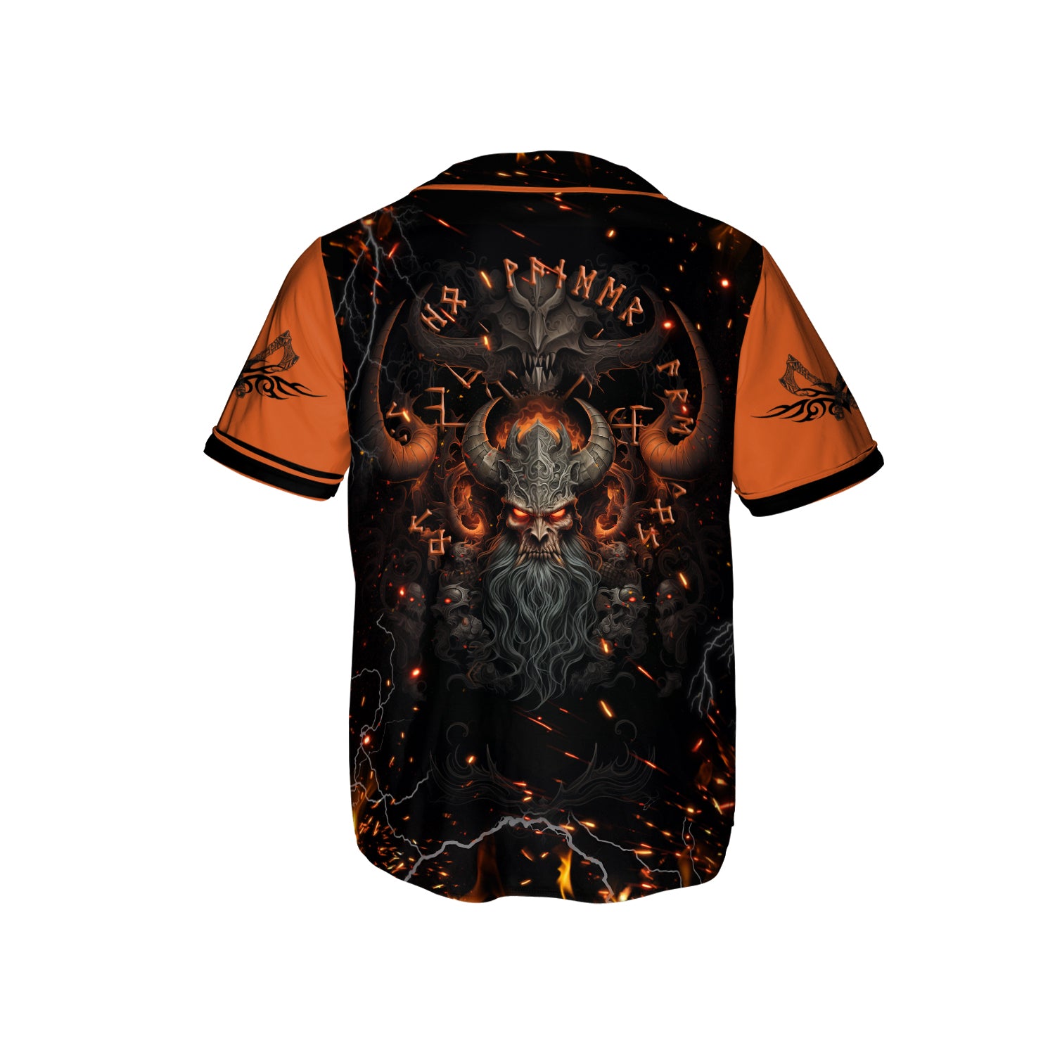 Flame Nordic Viking Warrior Skull Custom Baseball Jersey - HYPERFAVOR