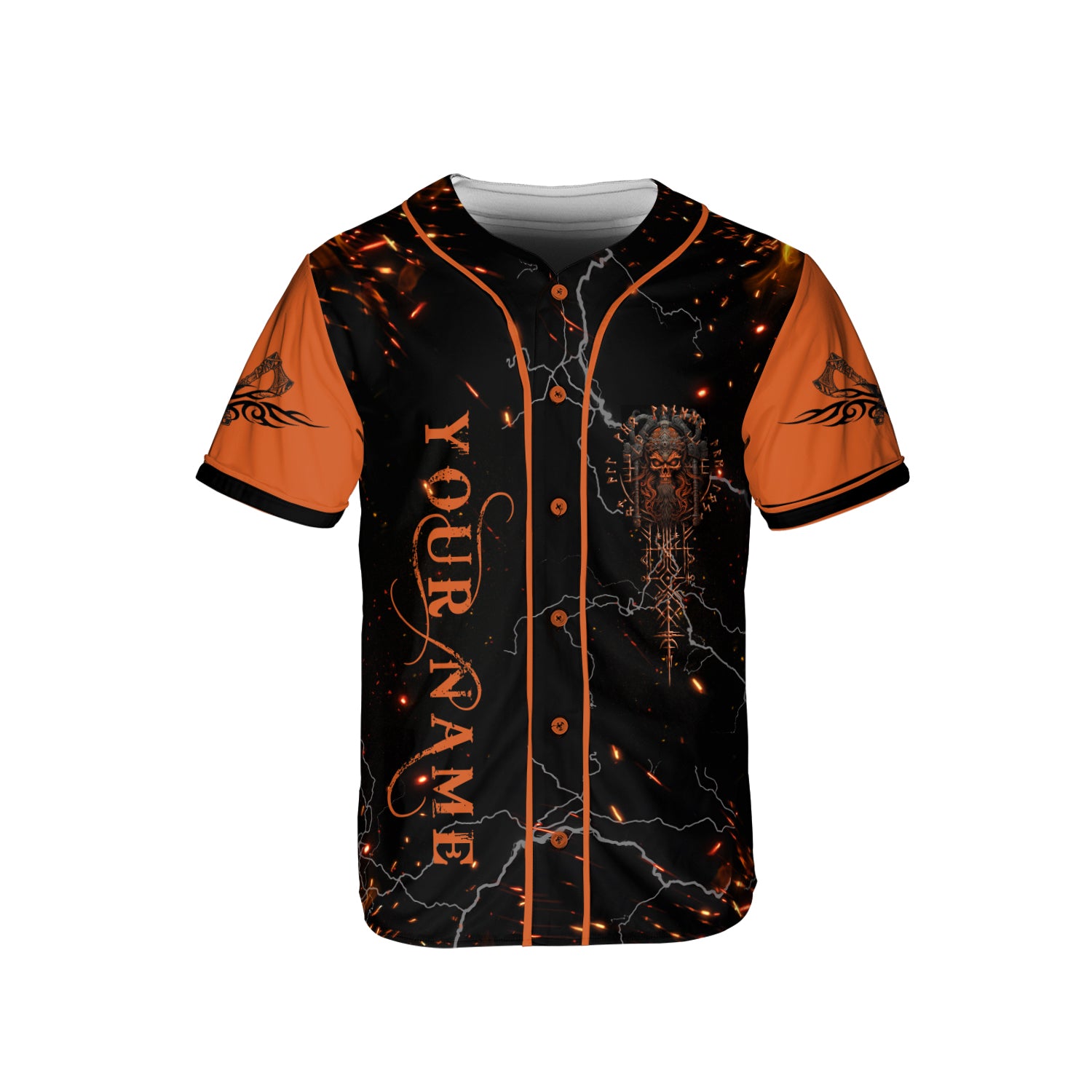 Flame Nordic Viking Warrior Skull Custom Baseball Jersey - HYPERFAVOR