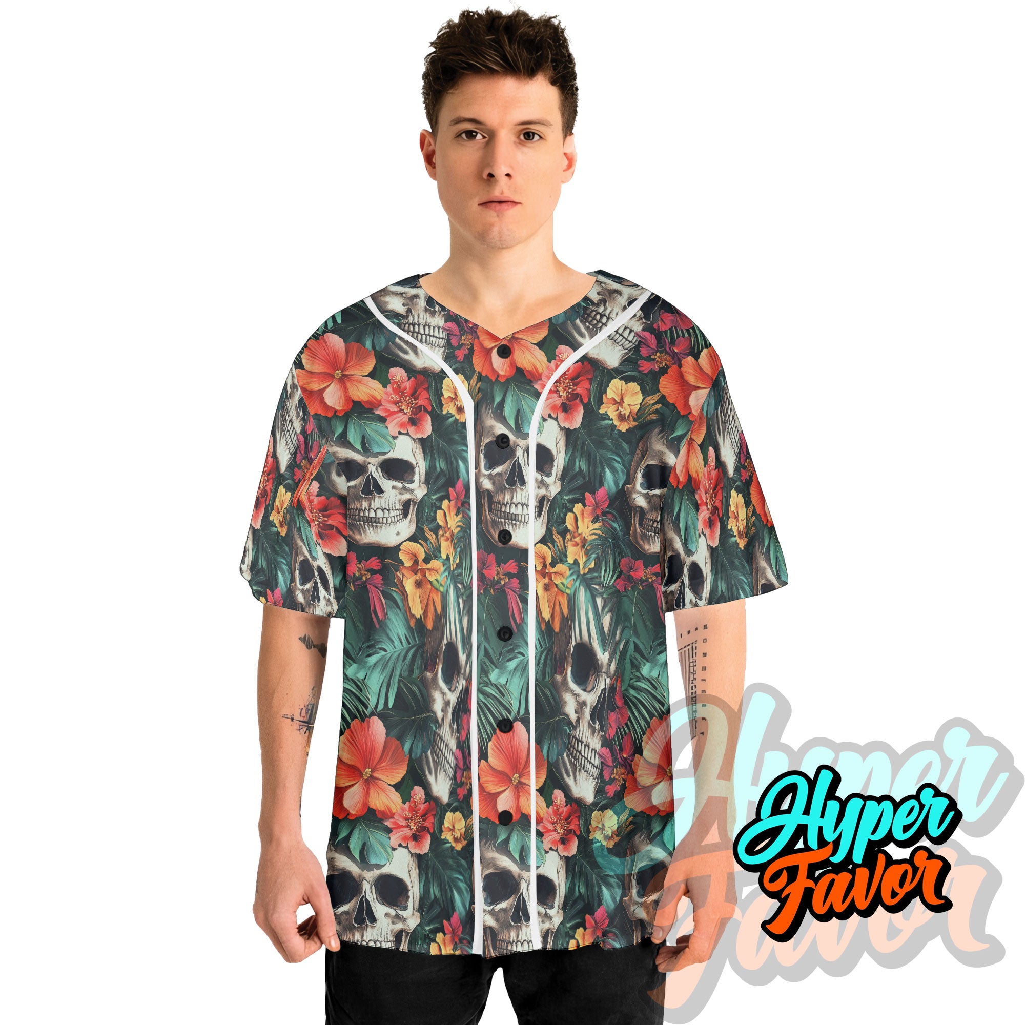 Vintage Flower Skull Pattern For Men, For Woman Baseball Jersey - HYPERFAVOR