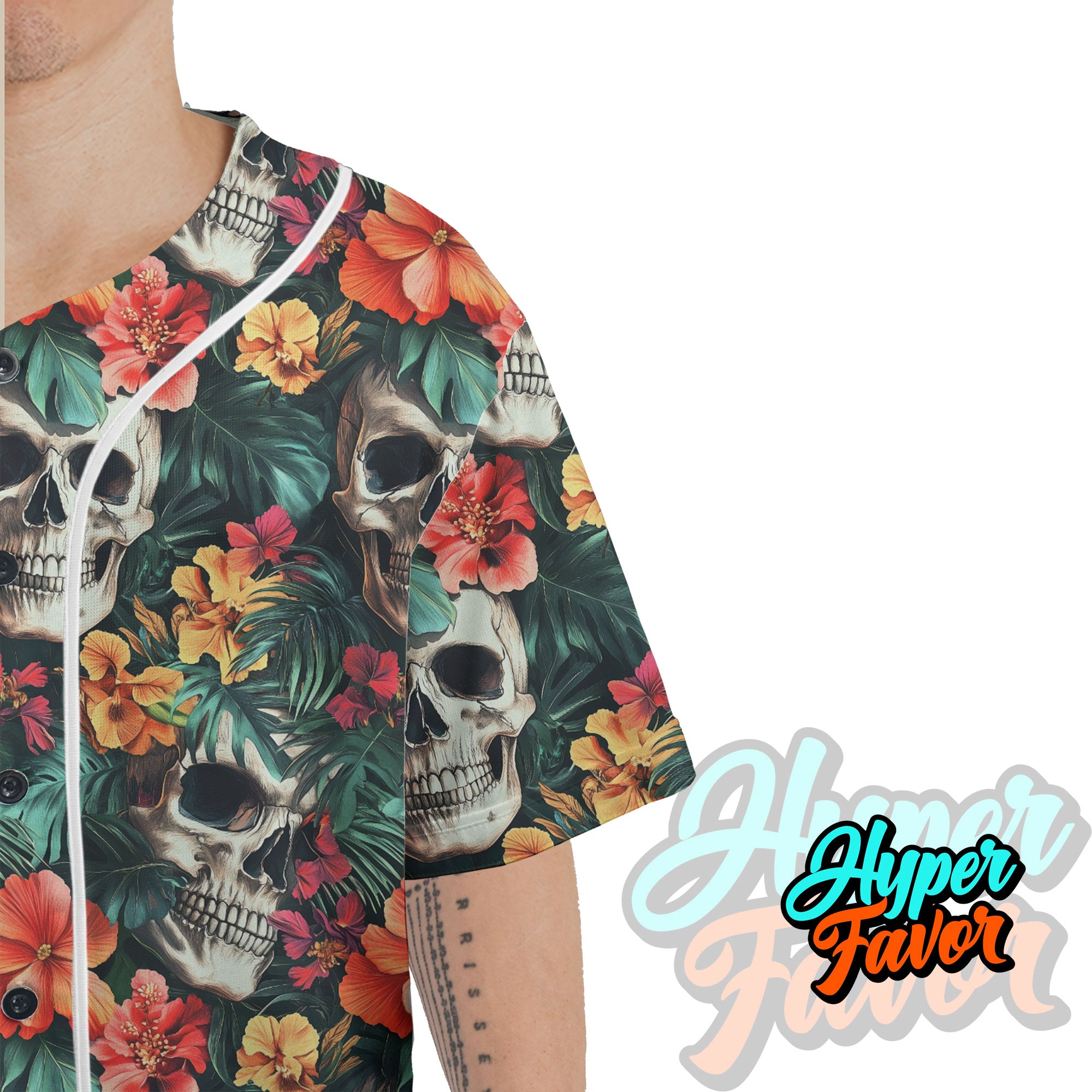 Vintage Flower Skull Pattern For Men, For Woman Baseball Jersey - HYPERFAVOR