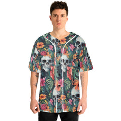 Colorful Tropical Flower Skull Pattern Baseball Jersey - HYPERFAVOR