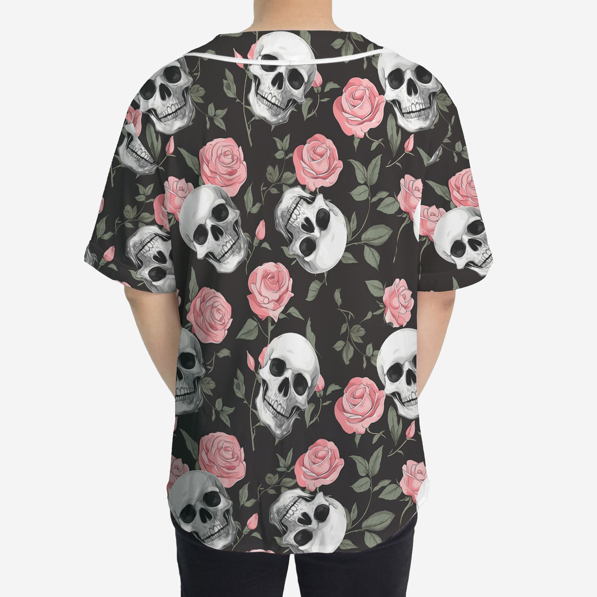 Rose Flower Skull Pattern Baseball Jersey - HYPERFAVOR