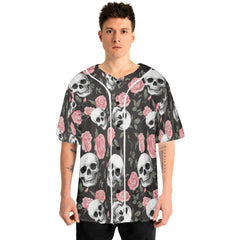 Rose Flower Skull Pattern Baseball Jersey - HYPERFAVOR