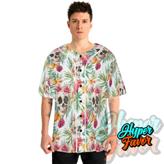 Tropical Flower Skull Pattern For Men, For Woman Baseball Jersey - HYPERFAVOR