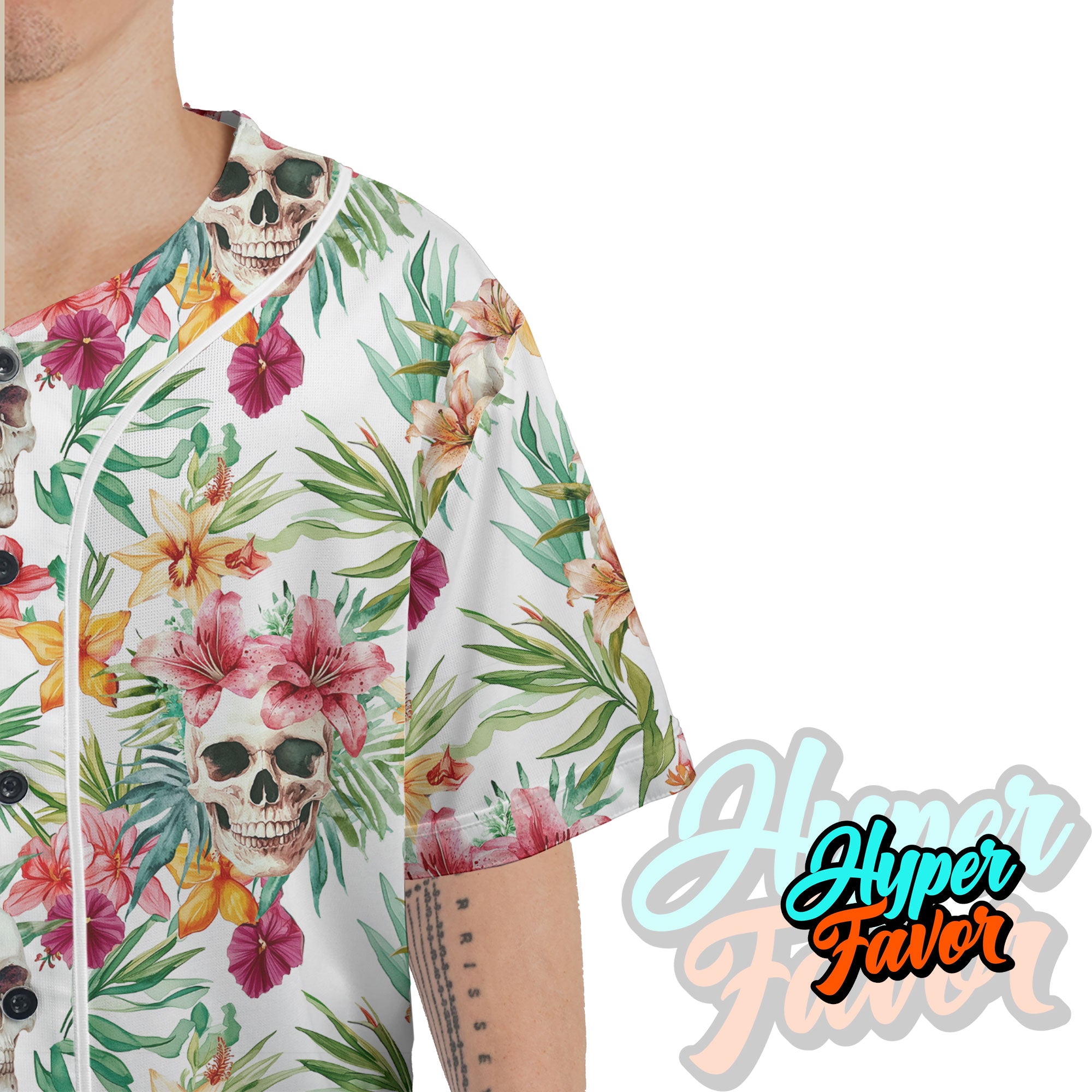 Tropical Flower Skull Pattern For Men, For Woman Baseball Jersey - HYPERFAVOR