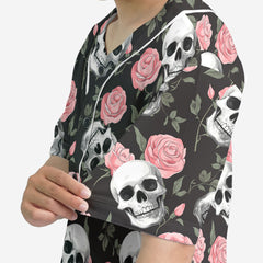 Rose Flower Skull Pattern Baseball Jersey - HYPERFAVOR