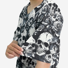 Rose Flower Skull Black & White Pattern Baseball Jersey - HYPERFAVOR