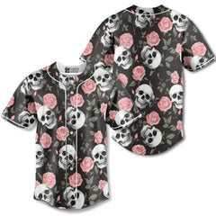 Rose Flower Skull Pattern Baseball Jersey - HYPERFAVOR