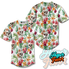 Tropical Flower Skull Pattern For Men, For Woman Baseball Jersey - HYPERFAVOR