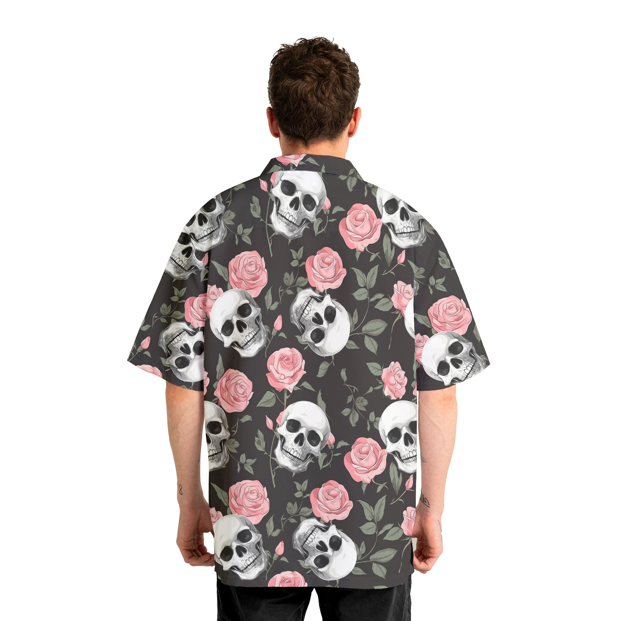 Rose Flower Skull Pattern Hawaiian Shirt - HYPERFAVOR