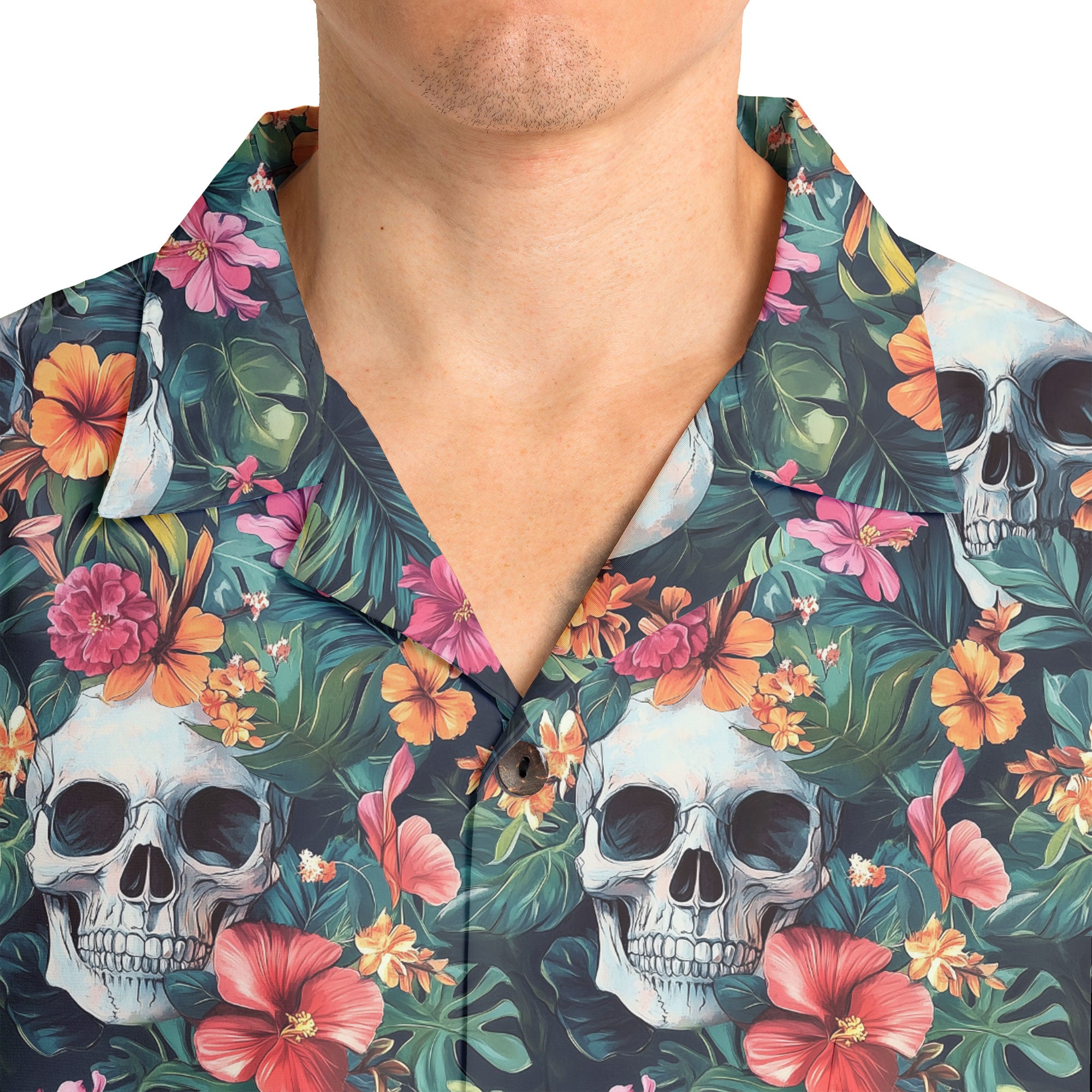 Colorful Tropical Flower Skull Pattern Hawaiian Shirt - HYPERFAVOR