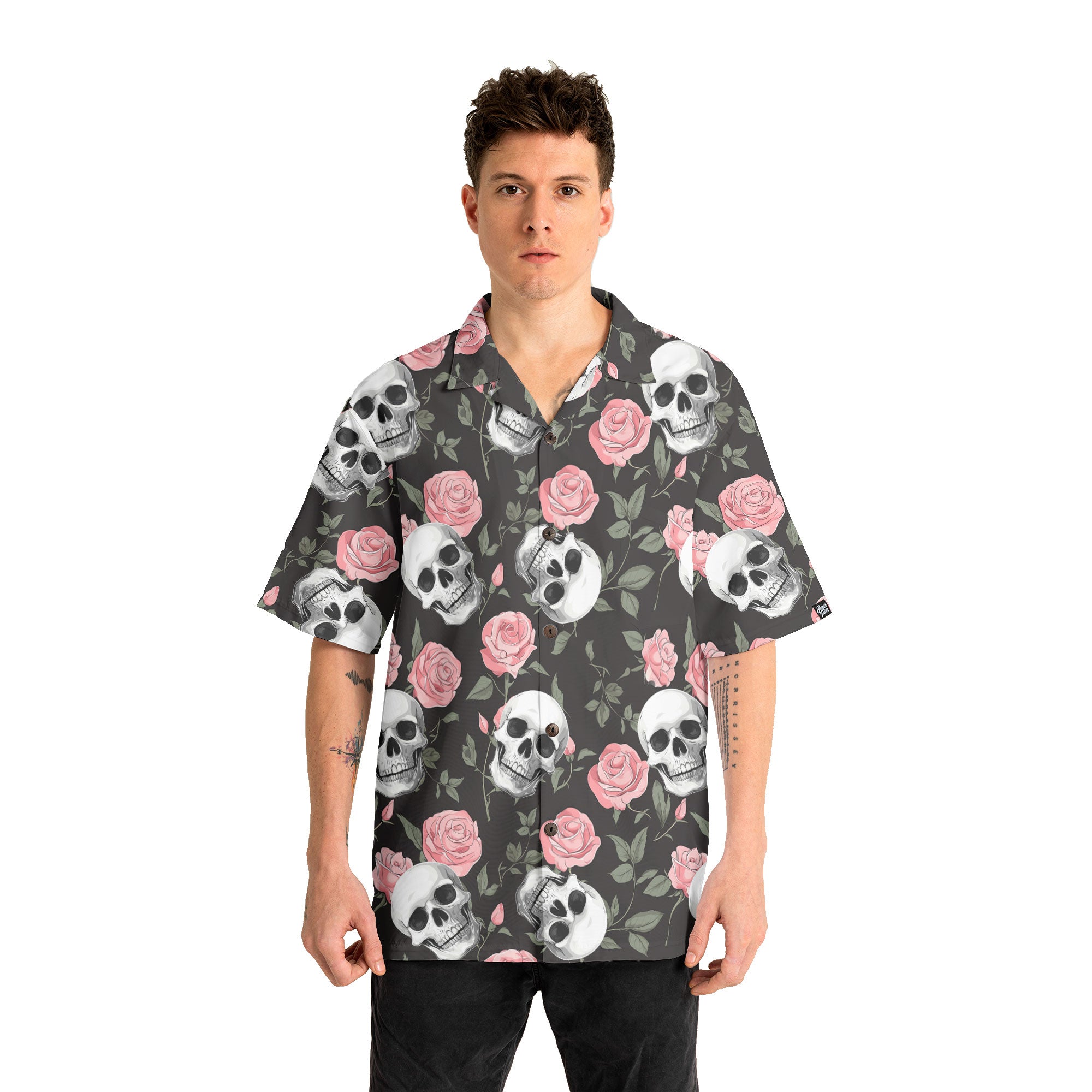 Rose Flower Skull Pattern Hawaiian Shirt - HYPERFAVOR