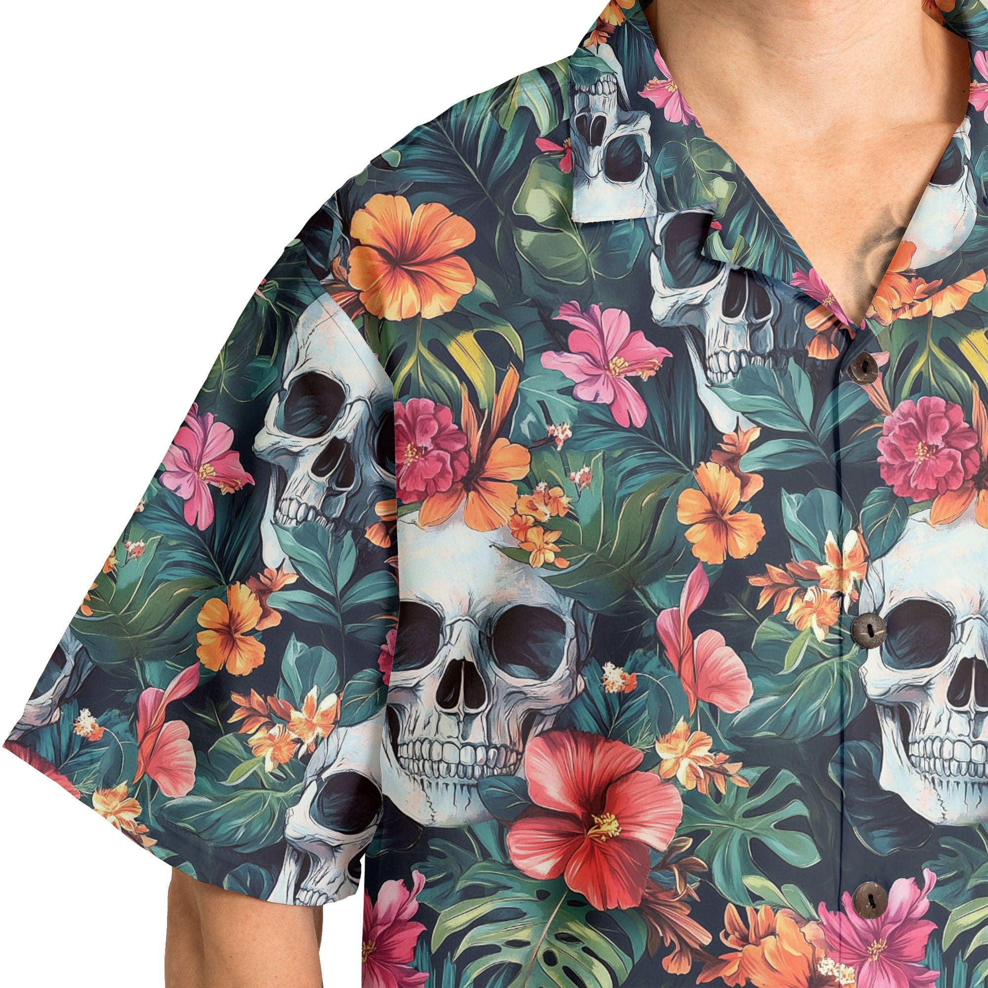 Colorful Tropical Flower Skull Pattern Hawaiian Shirt - HYPERFAVOR